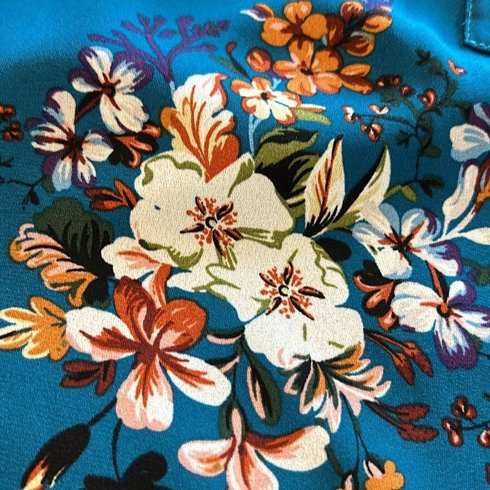 Alice Blue Women Teal Floral Sleeveless Split Neck Blouse Top T96602 Large - Picture 5 of 8